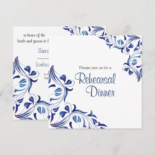 Moderne dag donkerblauwe bloem - repetitie diner kaart (Voorkant / Achterkant)