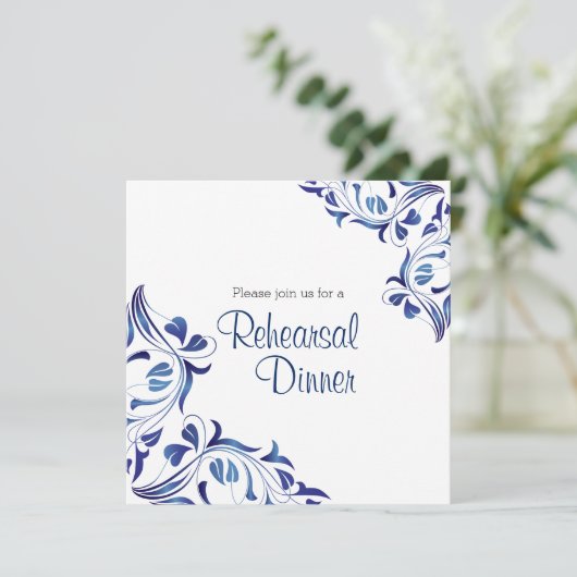 Moderne dag donkerblauwe bloem - repetitie diner kaart (Staand voorkant)