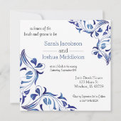 Moderne dag donkerblauwe bloem - repetitie diner kaart (Achterkant)