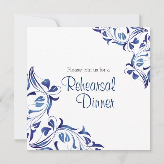 Moderne dag donkerblauwe bloem - repetitie diner kaart (Voorkant)