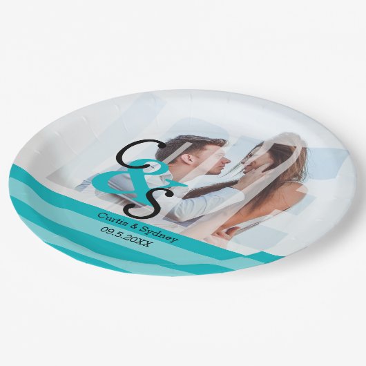Moderne dag fotoliefdesparadepfeest - Turquoise Pa Papieren Bordje (Gekanteld)