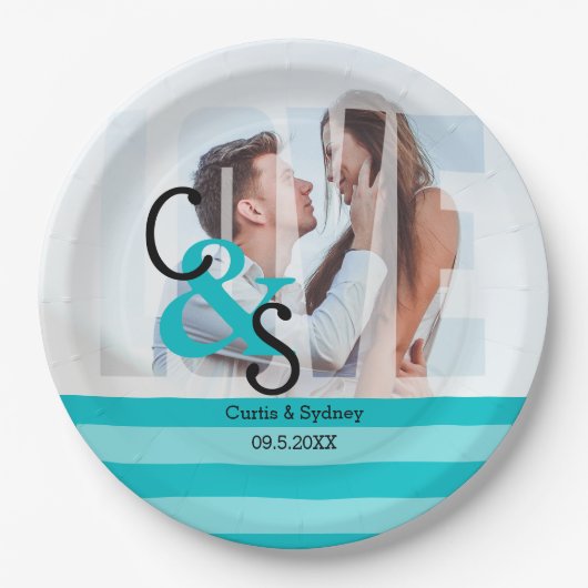 Moderne dag fotoliefdesparadepfeest - Turquoise Pa Papieren Bordje (Voorkant)