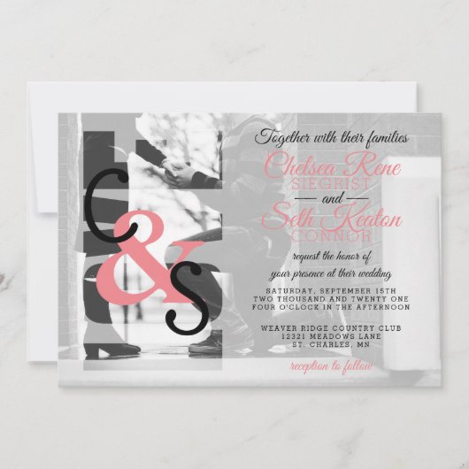 Moderne dag liefde bruiloft uitnodiging - Koraal (Voorkant)