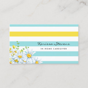 Moderne Daisies Aqua en Yellow Stripes Verzorger Visitekaartje