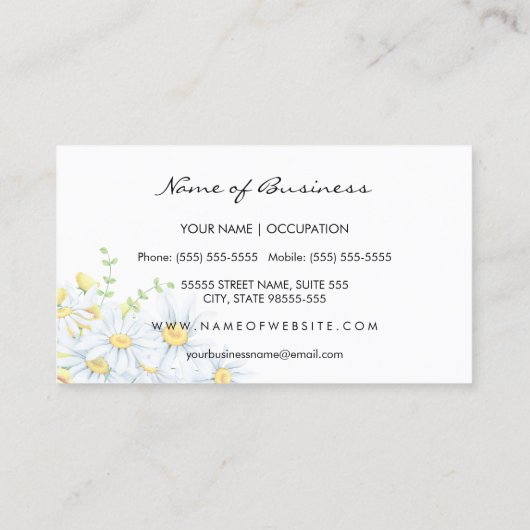 Moderne Daisies Aqua en Yellow Stripes Verzorger Visitekaartje (Achterkant)