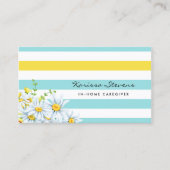 Moderne Daisies Aqua en Yellow Stripes Verzorger Visitekaartje (Voorkant)