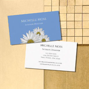 Moderne Daisies Botanische Interieur Designer Blau Visitekaartje