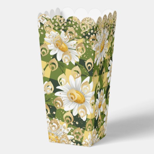 Moderne Daisy Bloem Checkerboard Goud Glitter Bedankdoosjes (Achterkant)