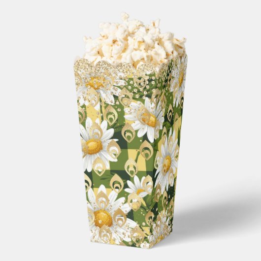 Moderne Daisy Bloem Checkerboard Goud Glitter Bedankdoosjes (Popped)