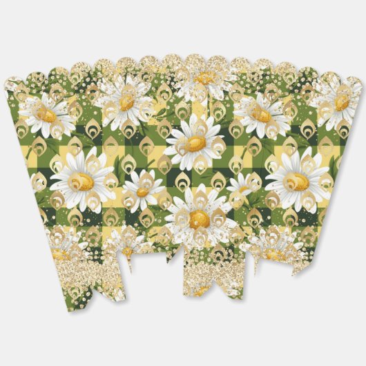 Moderne Daisy Floral Checkerboard Gouden Glitter Bedankdoosjes (Ongevouwen)