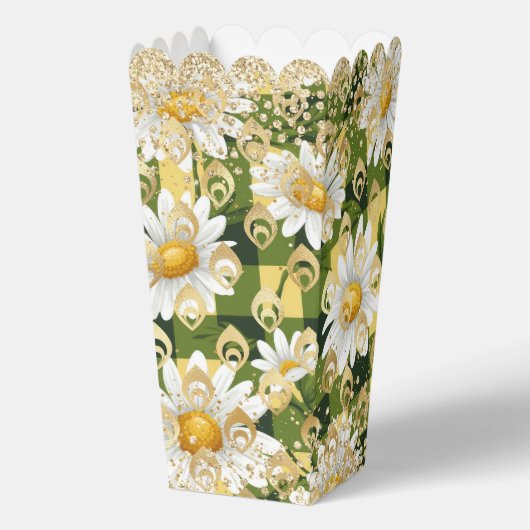 Moderne Daisy Floral Checkerboard Gouden Glitter Bedankdoosjes (Voorkant)