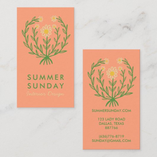 Moderne Daisy Flower Logo CUSTOM Bloemen Visitekaartje (Voorkant / Achterkant)