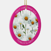 Moderne Daisy Pink eerste kerst Keramisch Ornament (Rechts)