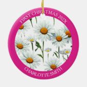 Moderne Daisy Pink eerste kerst Keramisch Ornament (Achterkant)