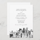 Moderne Dallas Texas Skyline Zwart & Wit Bruiloft Kaart (Voorkant / Achterkant)