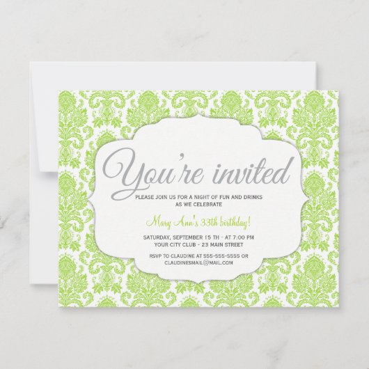 Moderne Damask Green Party Kaart (Voorkant)