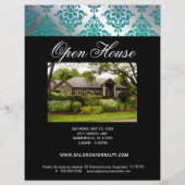 Moderne Damask Makelaar Flyer Roze Zilver (Achterkant)