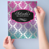 Moderne Damask Makelaar Flyer Roze Zilver (Hand)