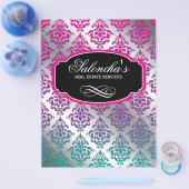 Moderne Damask Makelaar Flyer Roze Zilver (Enkel)