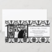 Moderne Damask zwart-wit bedankkaart met foto (Voorkant / Achterkant)