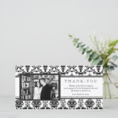 Moderne Damask zwart-wit bedankkaart met foto (Staand voorkant)