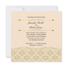 Moderne Damast in Ivoor en Gouden Bruiloft Uitnodi
