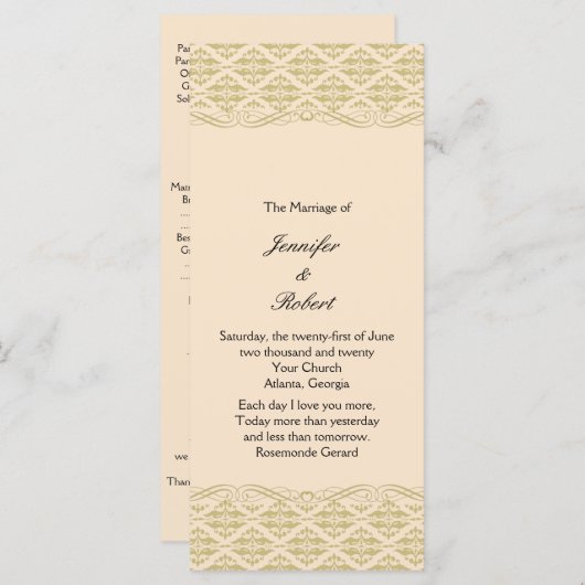 Moderne Damast in Ivoor Gold Wedding Program Programmakaart (Voorkant / Achterkant)