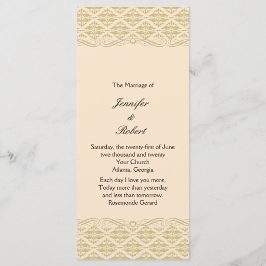 Moderne Damast in Ivoor Gold Wedding Program Programmakaart (Voorkant)