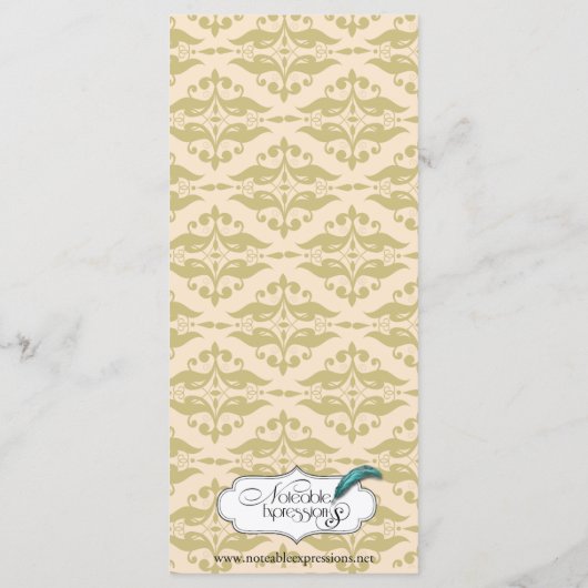 Moderne Damast in Ivoor Goud Bruiloft Menu (Achterkant)