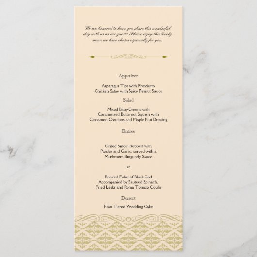 Moderne Damast in Ivoor Goud Bruiloft Menu (Voorkant)