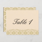 Moderne Damast in Ivoor Goud Bruiloft Tafel Nummer Briefkaart (Voorkant / Achterkant)