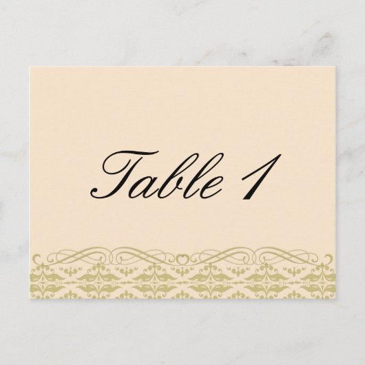 Moderne Damast in Ivoor Goud Bruiloft Tafel Nummer Briefkaart (Voorkant)