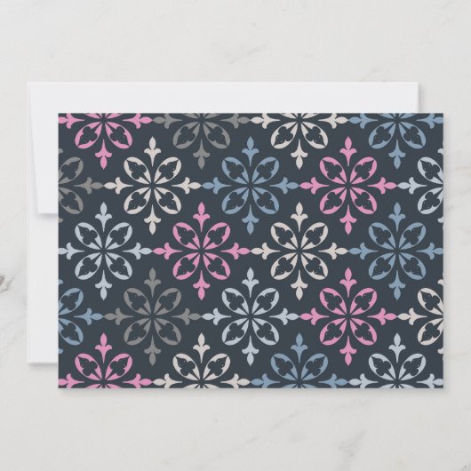 Moderne Damast Roze en Navy Gepersonaliseerd Notitiekaartje (Achterkant)