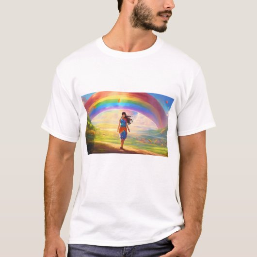 Moderne dame achter de regenboog T-shirt (Voorkant)