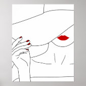 Moderne dame in Pet met rode lippenstift lijnkunst Poster (Voorkant)