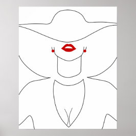 Moderne dame in Pet met rode lippenstift lijnkunst Poster