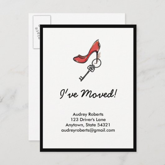 Moderne dames adreswijziging sleutel & hoge hak aankondigingskaart (Voorkant / Achterkant)
