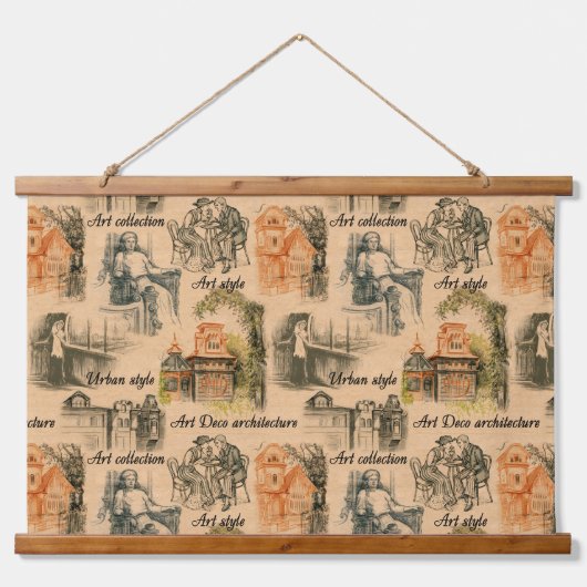 Moderne dames en huizen hangend wandkleed (Voorkant)