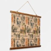 Moderne dames en huizen hangend wandkleed (Gebogen)