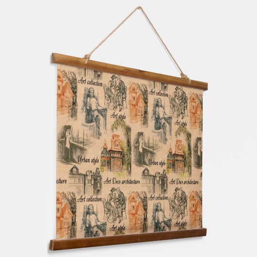 Moderne dames en huizen hangend wandkleed (Gebogen)