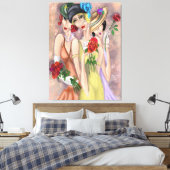 Moderne dames met Rozen Canvas Print (Insitu (Slaapkamer))