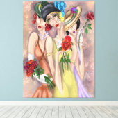 Moderne dames met Rozen Canvas Print (Insitu (Houten vloer))