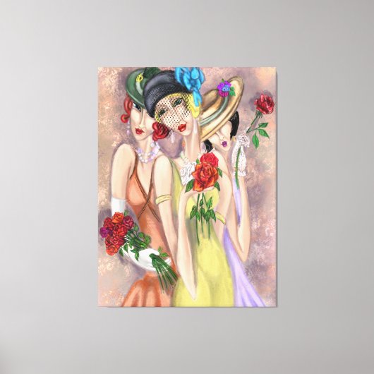 Moderne dames met Rozen Canvas Print (Voorkant)