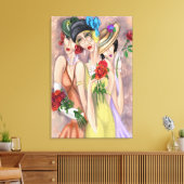 Moderne Dames met Rozendrukwerk op Canvas Afdruk (Insitu (Woonkamer))