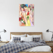 Moderne Dames met Rozendrukwerk op Canvas Afdruk (Insitu (Slaapkamer))