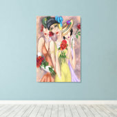 Moderne Dames met Rozendrukwerk op Canvas Afdruk (Insitu (Houten vloer))