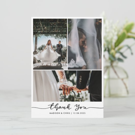 Moderne Dank Je Script Huwelijksfoto  Bedankkaart (Staand voorkant)
