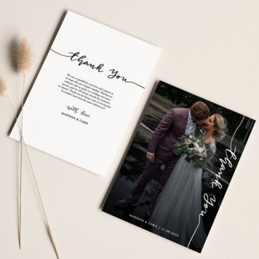 Moderne Dank Script Eenvoudige Trouwfoto Bedankkaart