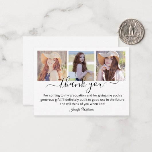 Moderne dank u afstuderen 3 foto's Budget Notitiekaartje (Voorkant / Achterkant in situ)