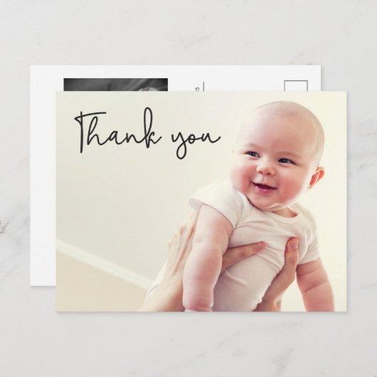 Moderne Dank u Baby 2 van het Manuscript Foto's Aankondigingskaart (Voorkant / Achterkant)